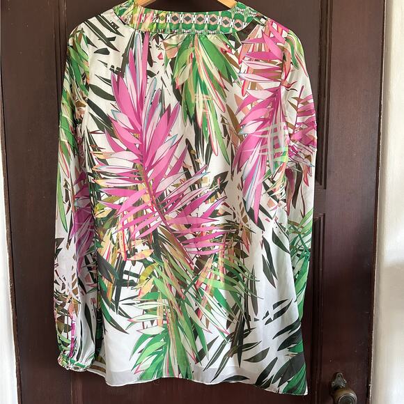 BADGLEY MISCHKA | Tropical Print V Neck Tunic Shirt with Peasant Sleeves | Sz 4 - Picture 5 of 5